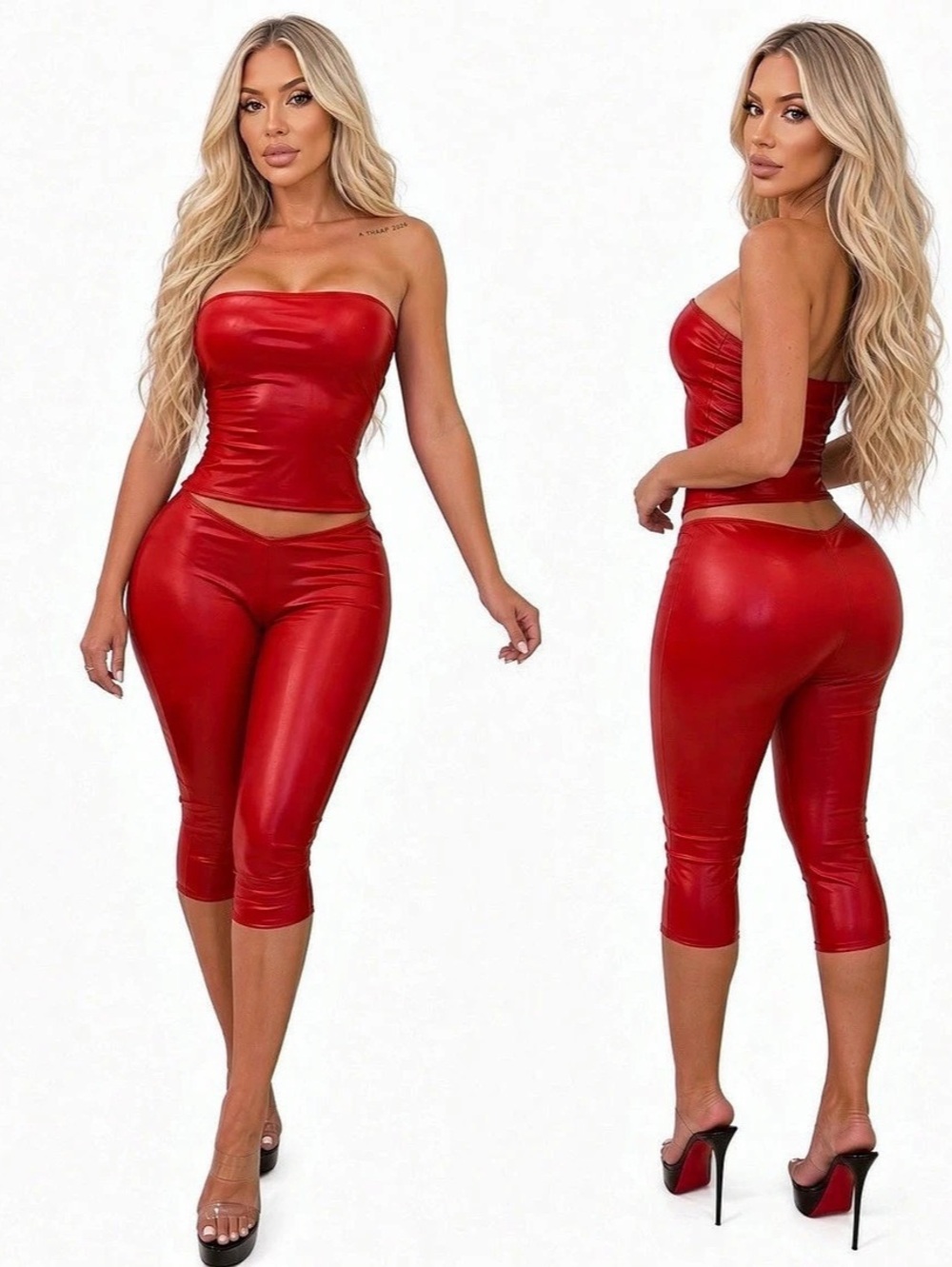 Red Strapless Top & Capri Pants